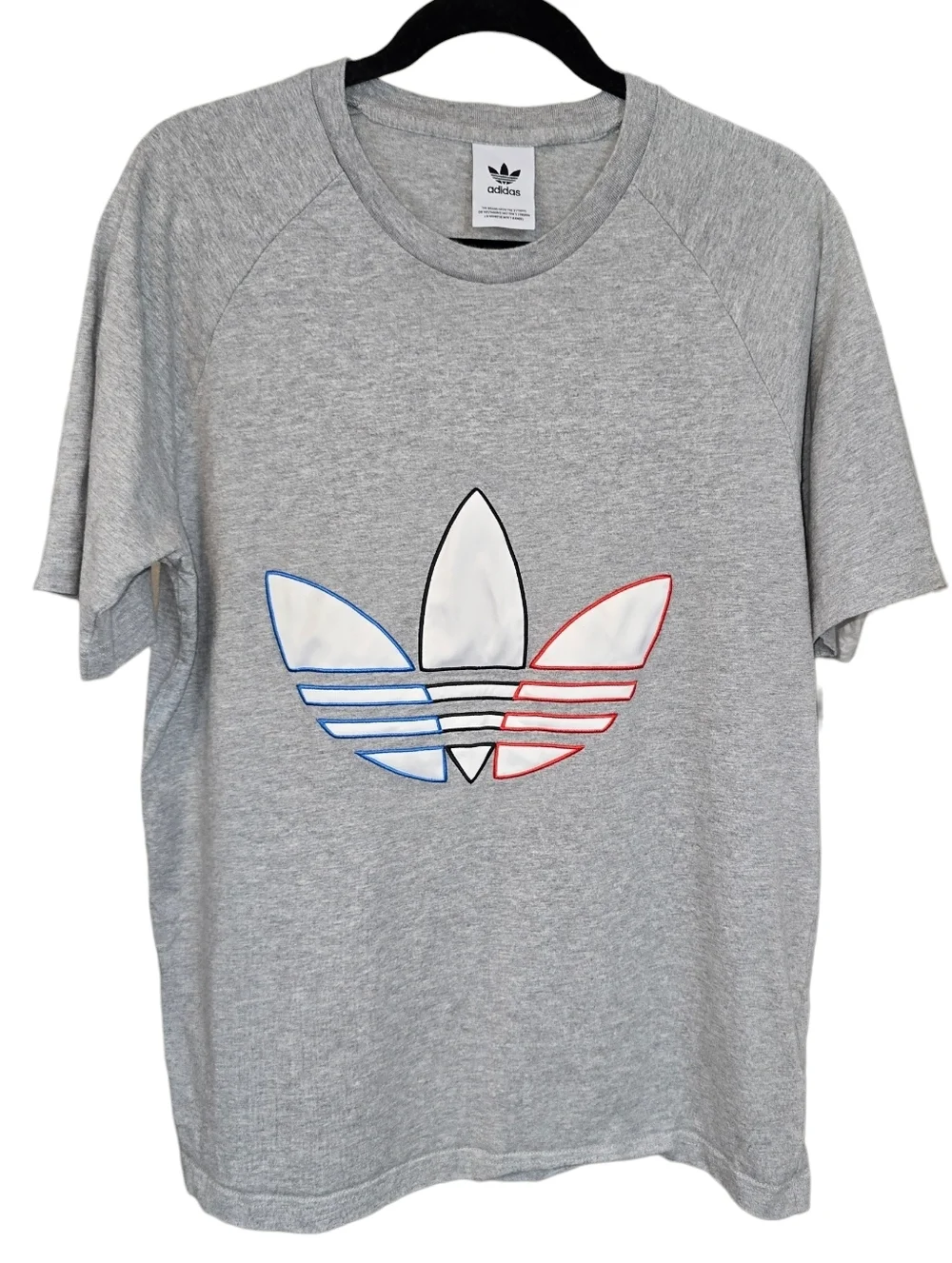 adidas Originals Adicolor Tricolor Trefoil Graphic Tee - Grey Heather Size Med.